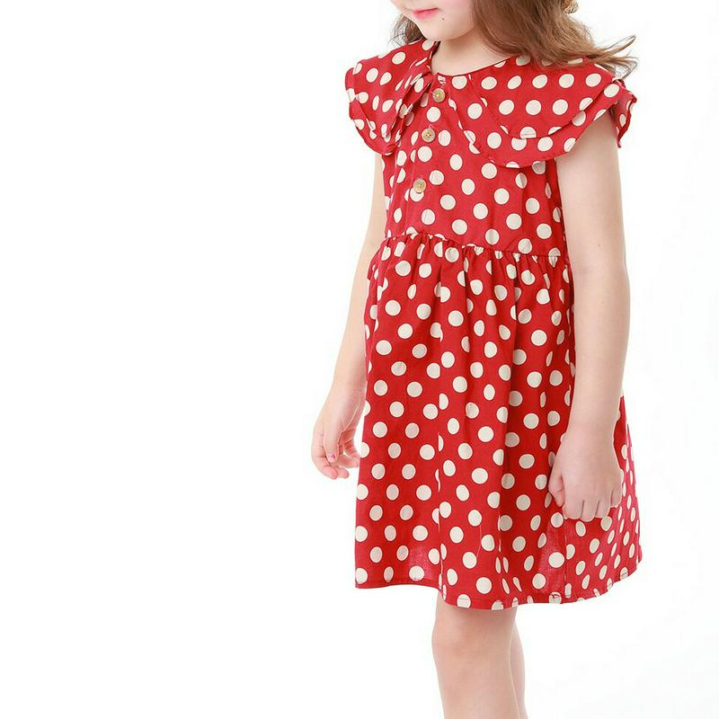 ダブルカラードットワンピース・p001400 キッズ【3~8才】【ops】【ワンピース ドット キャップスリーブ カジュアル ガーリー 可愛い かわいい 女の子 こども 子供服 こども服】【KIDS】