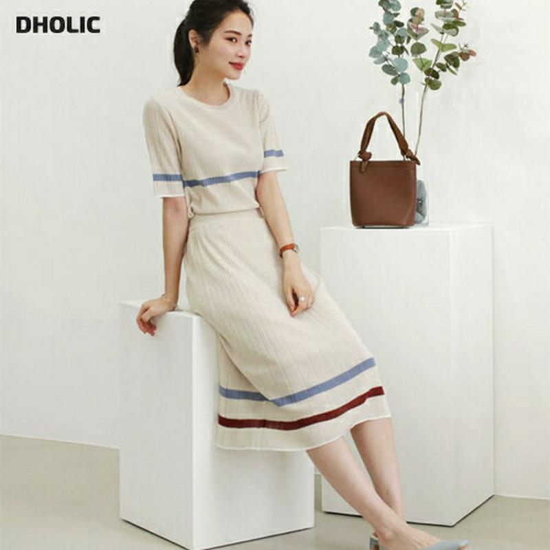 配色ニット&スカートSET・全2色・b61888 レディース【ops】【セットアップ トップス 半袖 ハーフスリーブ スカート 