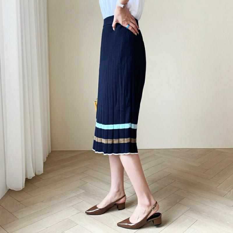 配色ニットスカート・全2色・b61902 レディース【sk】【スカート ミディ丈 ミディスカート ニット ニットスカート 配色 