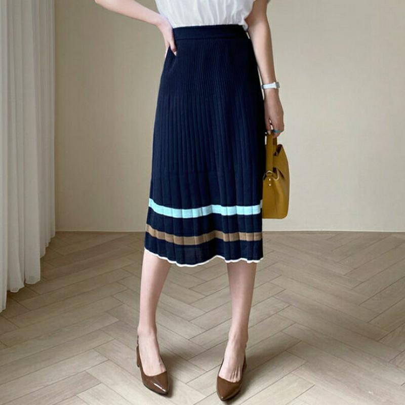 配色ニットスカート・全2色・b61902 レディース【sk】【スカート ミディ丈 ミディスカート ニット ニットスカート 配色 