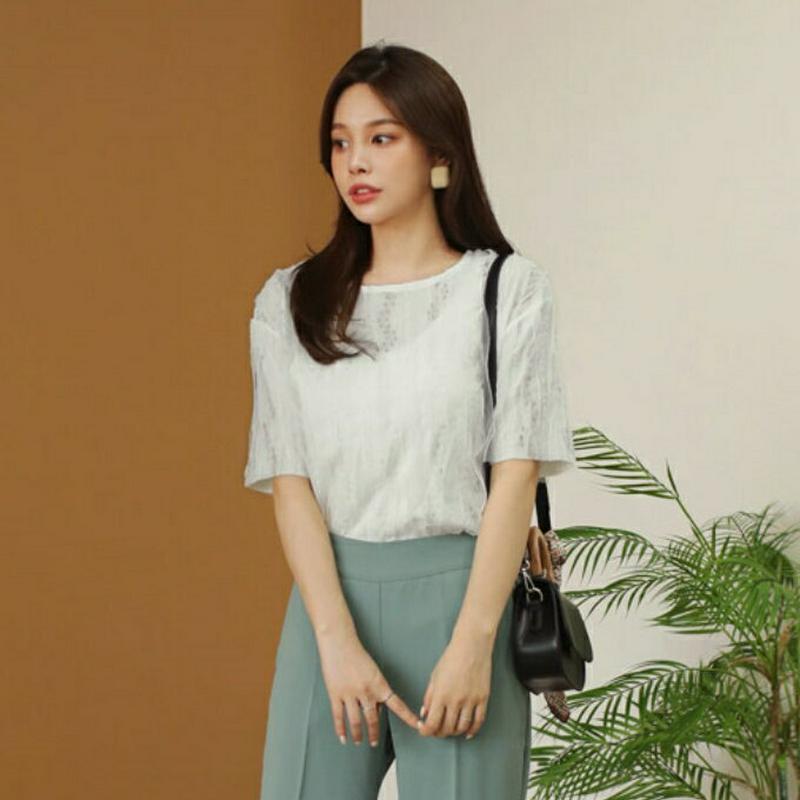 レースシフォンTシャツ・全3色・t61883 レディース【tops】【トップス Tシャツ 半袖 ハーフスリーブ レース　総レース