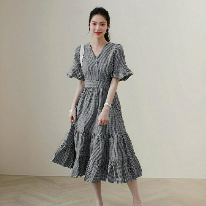 カシュクールチェックワンピース・全2色・t61890 レディース【ops】【ワンピース ロング ロングワンピース 半袖 ハーフス