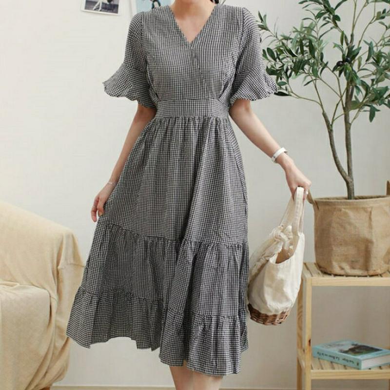 カシュクールチェックワンピース・全2色・t61890 レディース【ops】【ワンピース ロング ロングワンピース 半袖 ハーフス