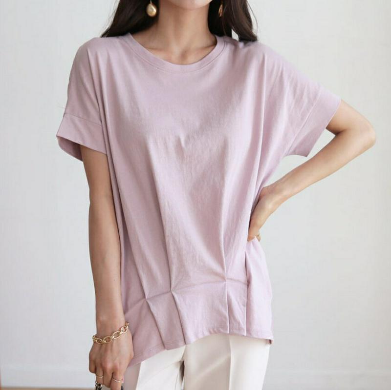 コントラストタックTシャツ・全6色・b55859 レディース 【tops】【トップス Tシャツ 半袖 ハーフスリーブ 単色 無地