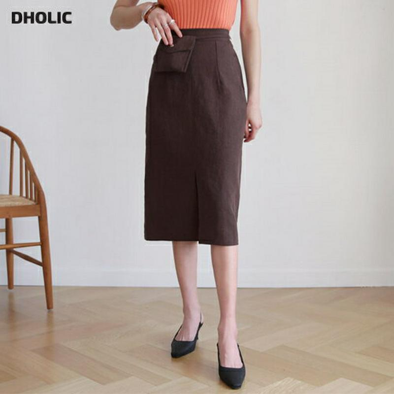 ポーチ付リネンスカート・全5色・b55866 レディース 【sk】【スカート ミディ丈 ミディスカート リネン 単色 無地 シン