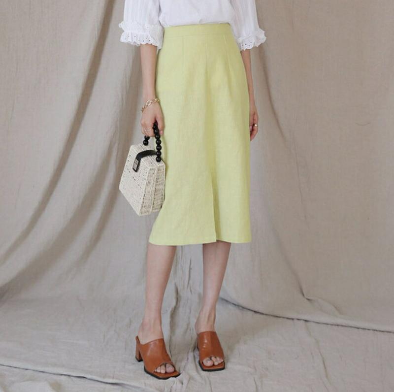 ポーチ付リネンスカート・全5色・b55866 レディース 【sk】【スカート ミディ丈 ミディスカート リネン 単色 無地 シン