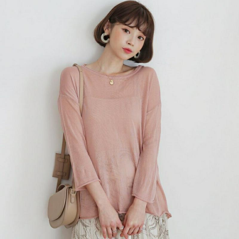 ロールヘムシアーニット・全5色・b55858 レディース 【tops】【トップス ニット ニットトップス 長袖 透け感 シースル