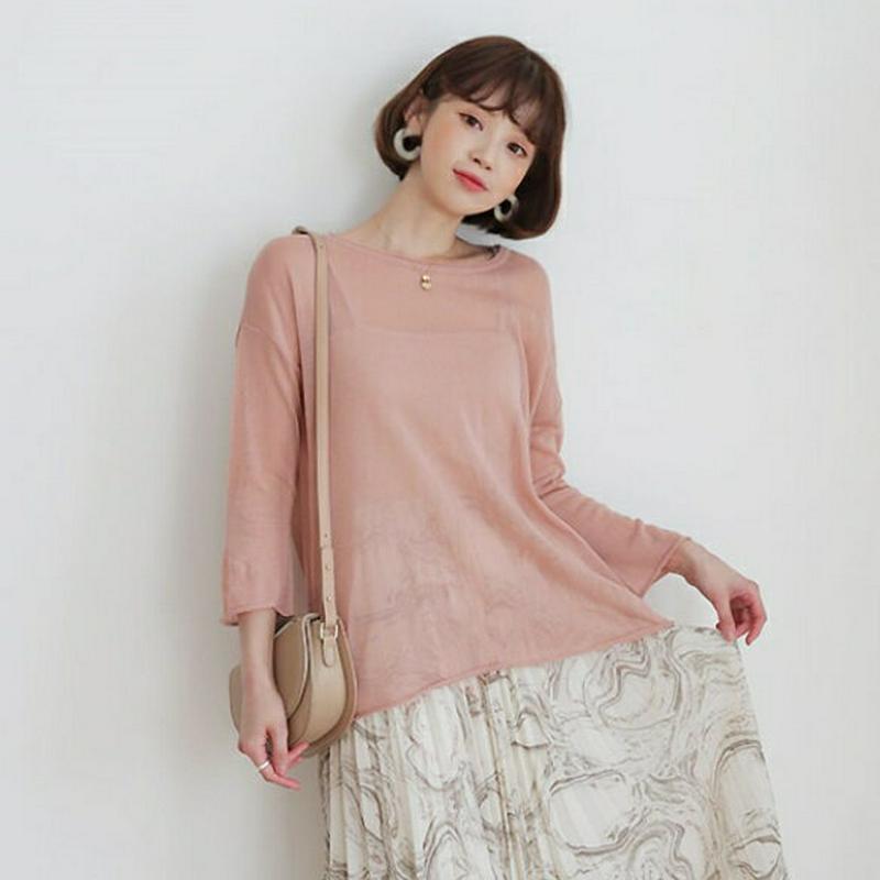 ロールヘムシアーニット・全5色・b55858 レディース 【tops】【トップス ニット ニットトップス 長袖 透け感 シースル