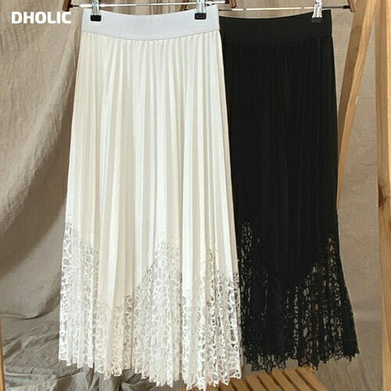 レースヘムプリーツスカート・全3色・b55864 レディース 【sk】【スカート ロング ロングスカート プリーツ プリーツスカ
