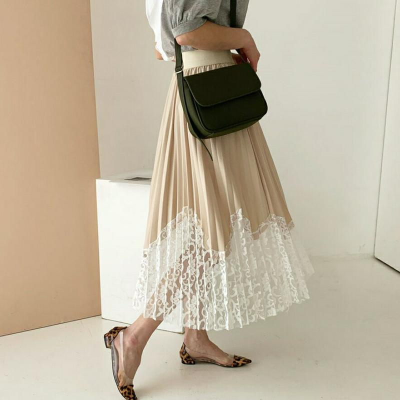 レースヘムプリーツスカート・全3色・b55864 レディース 【sk】【スカート ロング ロングスカート プリーツ プリーツスカ