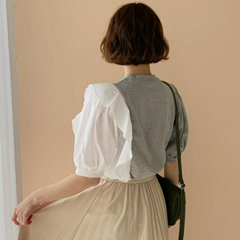 フリルパフTシャツ・全3色・b55863 レディース 【tops】【トップス Tシャツ 半袖 ハーフスリーブ フリル 個性的 ユ