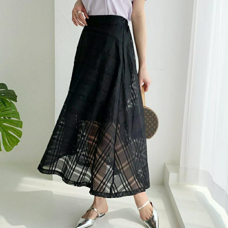 シフォンチェックスカート・全2色・b55871 レディース 【sk】【スカート ロング ロングスカート シフォン 透け感 シース