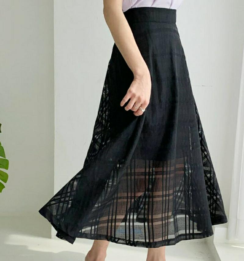 シフォンチェックスカート・全2色・b55871 レディース 【sk】【スカート ロング ロングスカート シフォン 透け感 シース