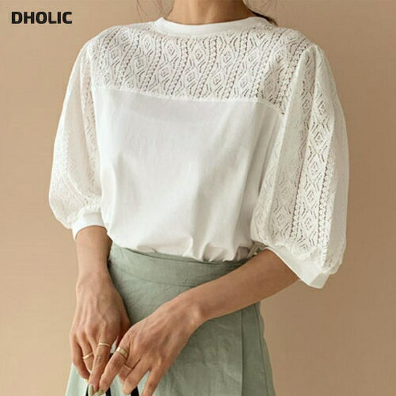 2WAYレースポイントTシャツ・全3色・b55851 レディース 【tops】【トップス Tシャツ 半袖　ハーフスリーブ レース