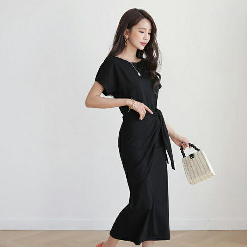 ボートネックラップワンピース・全3色・t55883 レディース 【ops】【ワンピース ロング ロングワンピース 半袖 単色 無