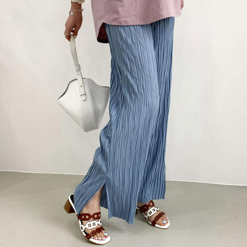 イージーリンクルパンツ・全3色・b61898 レディース【pt】【パンツ ロングパンツ ボトムス パンツ リンクル 単色 スリッ