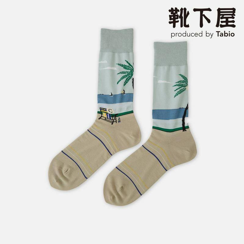 【全品送料無料★〜3/28 23:59迄】【あす楽】【Tabio MEN】 メンズ アートSOX「BEACH」レギュラー丈ソックス / 靴下屋 靴下 タビオ くつ下 メンズ 日本製
