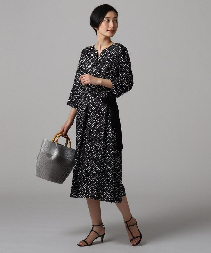 【洗える】ドットプリントロングワンピース