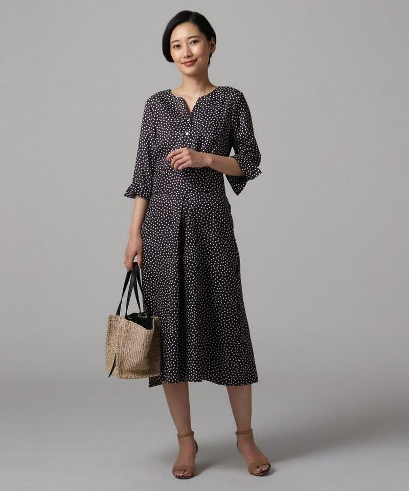 【洗える】ドットプリントロングワンピース