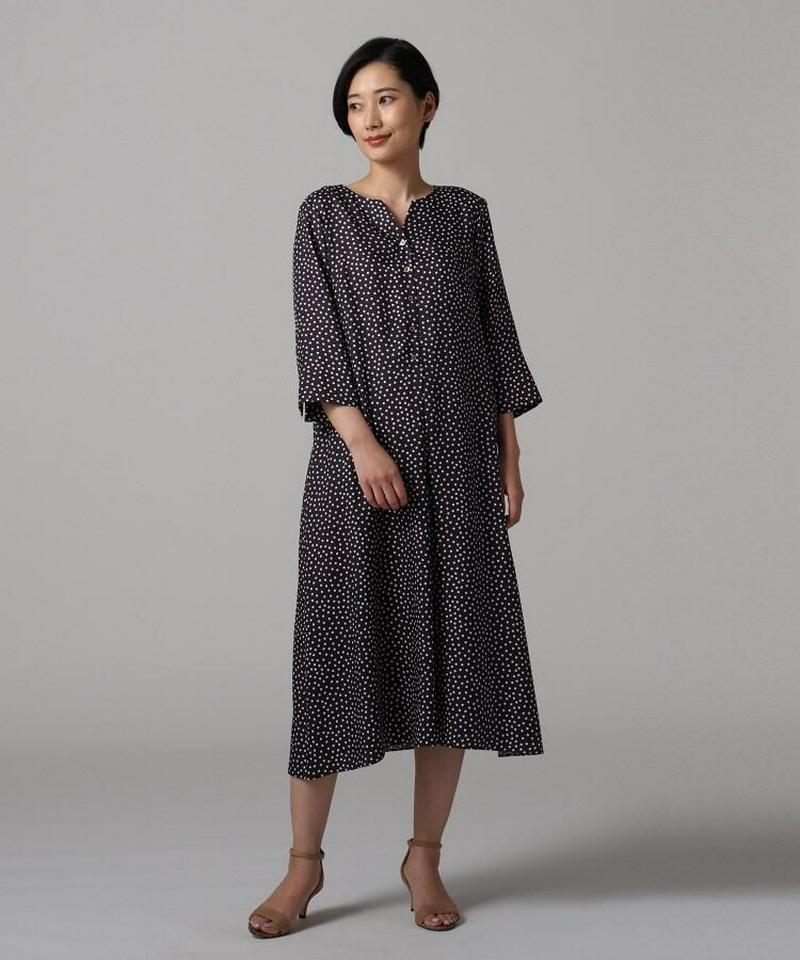 【洗える】ドットプリントロングワンピース