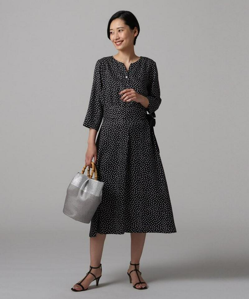 【洗える】ドットプリントロングワンピース