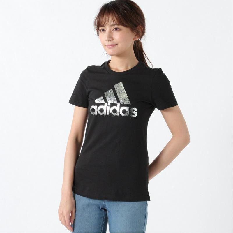 レディース　箔プリントロゴＴシャツ（アディダス/adidas）