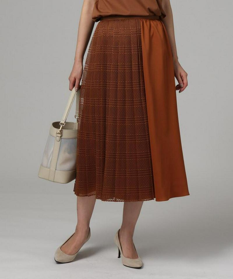 異素材ミックスミモレスカート