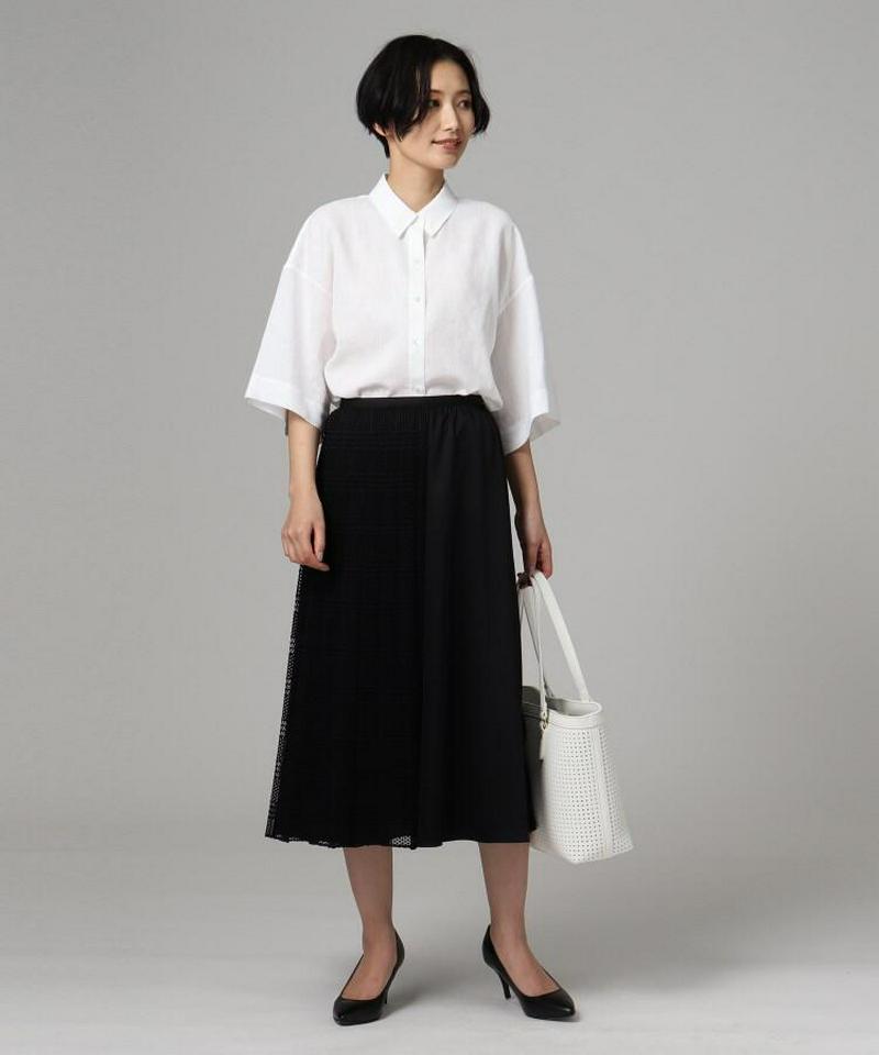 異素材ミックスミモレスカート