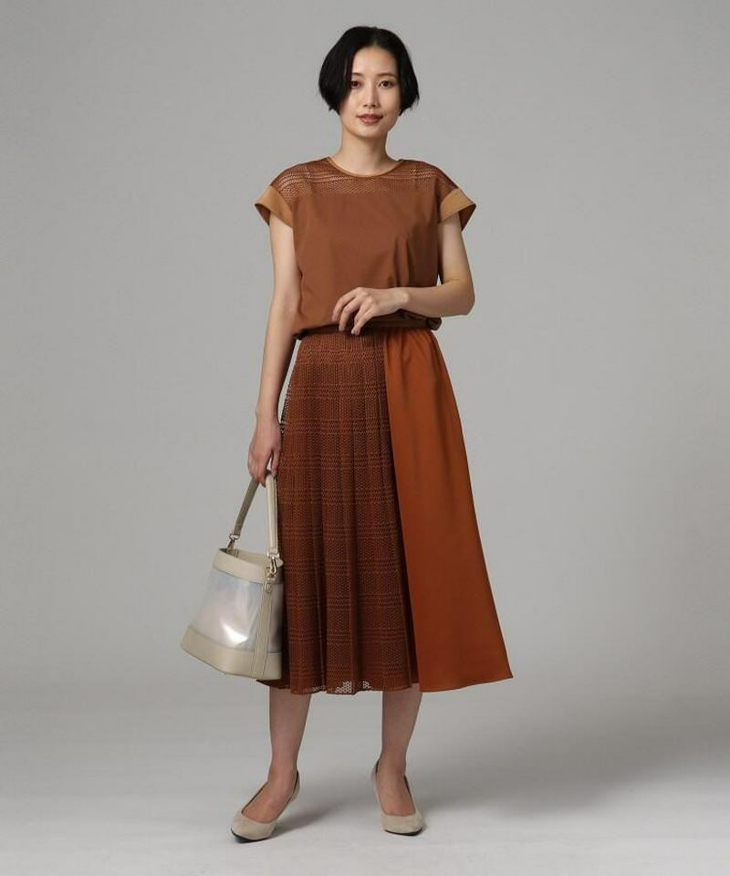 異素材ミックスミモレスカート