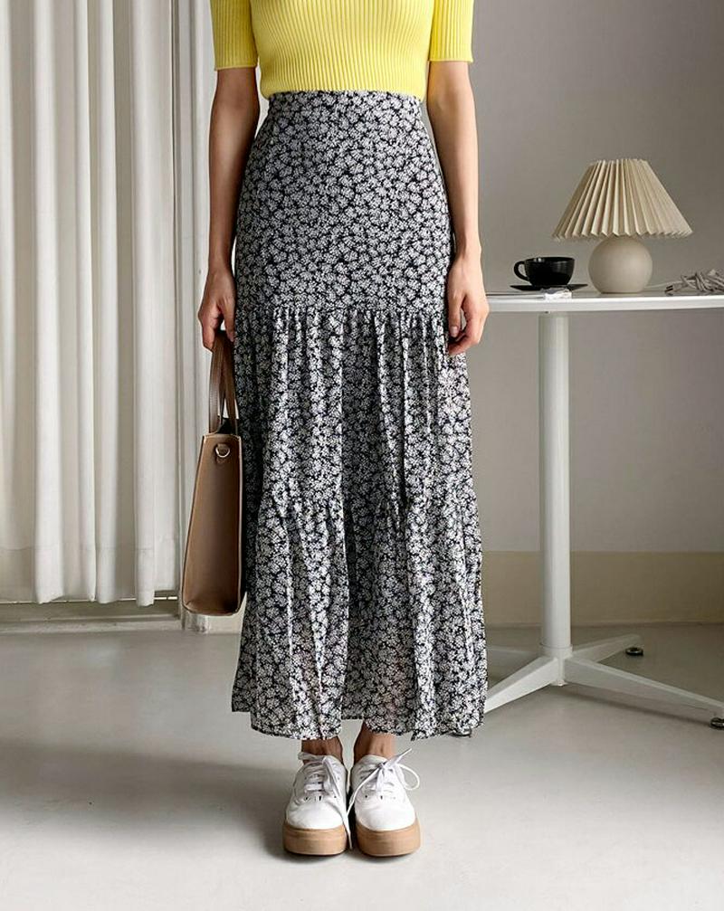 ティアード花柄スカート・全4色・b59014 レディース 【sk】【スカート ロング ロングスカート 花柄 フラワー ティアード