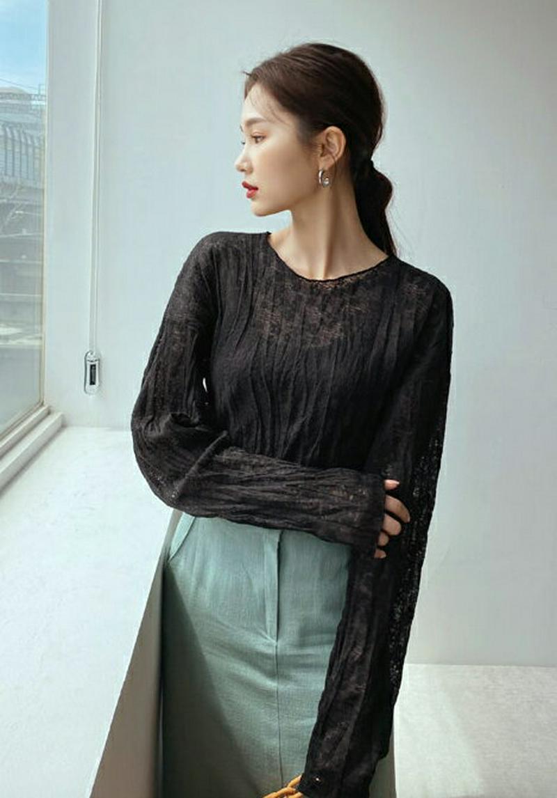 シアーレースTシャツ・全2色・t55405 レディース 【tops】【トップス　Tシャツ 長袖 総レース レース シアー 透け感