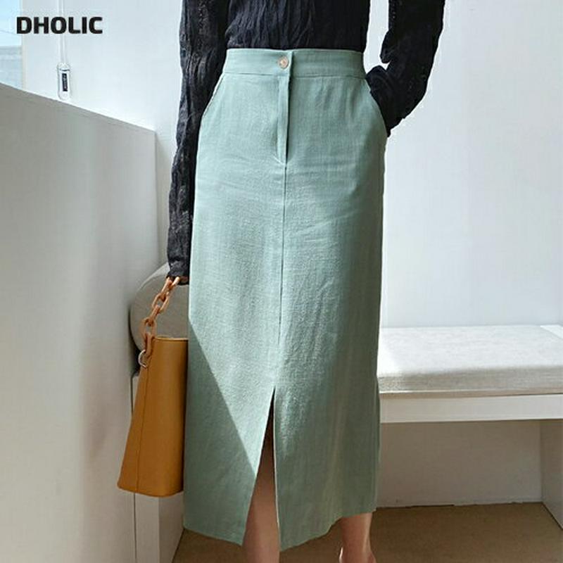 リネン混スリットスカート・全4色・b55429 レディース 【sk】【スカート ロング ロングスカート スリット リネン 単色 