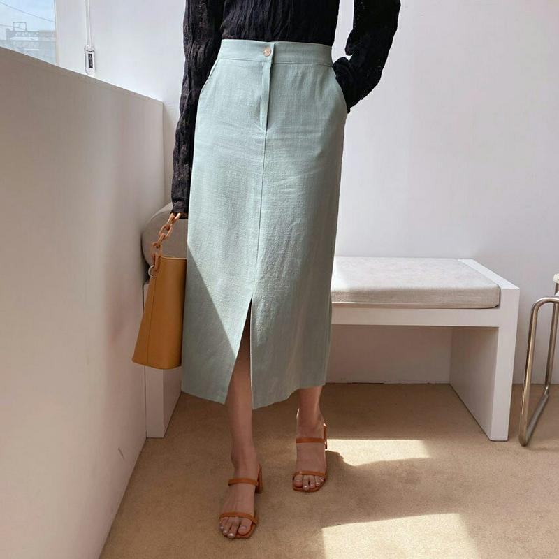 リネン混スリットスカート・全4色・b55429 レディース 【sk】【スカート ロング ロングスカート スリット リネン 単色 