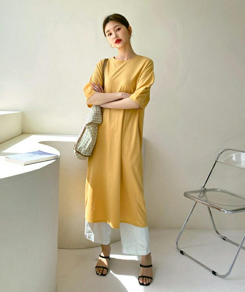 パフロングワンピース・全5色・b55421 レディース 【ops】【ワンピース ロング ロングワンピース 半袖 ハーフスリーブ 