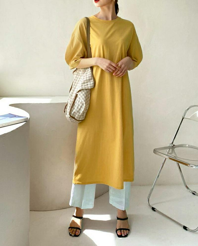 パフロングワンピース・全5色・b55421 レディース 【ops】【ワンピース ロング ロングワンピース 半袖 ハーフスリーブ 