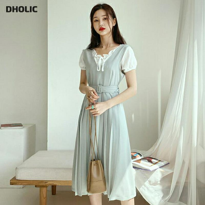 ベルト付Vネックプリーツワンピース・全3色・t55420 レディース 【ops】【ワンピース ロング ロングワンピース プリーツ