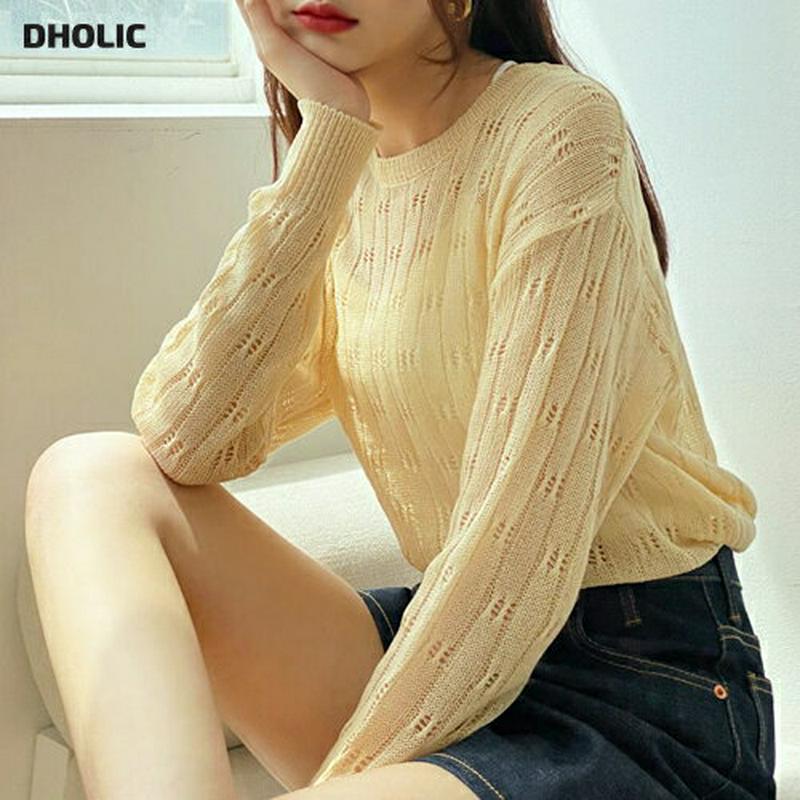 パンチングシアーニット・全4色・t55406 レディース 【tops】【トップス ニット ニットトップス　長袖 シアー 透け感 