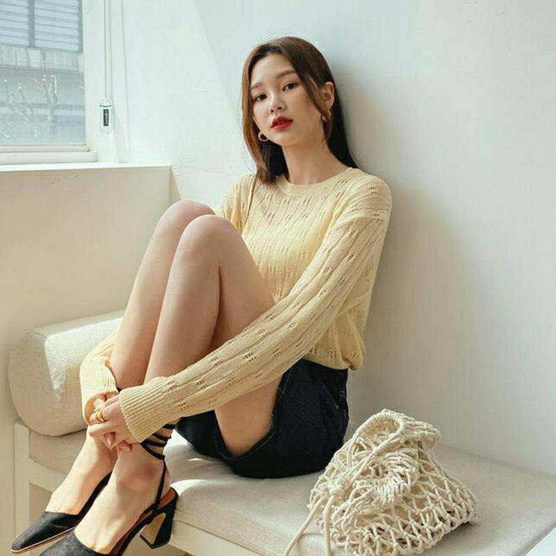 パンチングシアーニット・全4色・t55406 レディース 【tops】【トップス ニット ニットトップス　長袖 シアー 透け感 