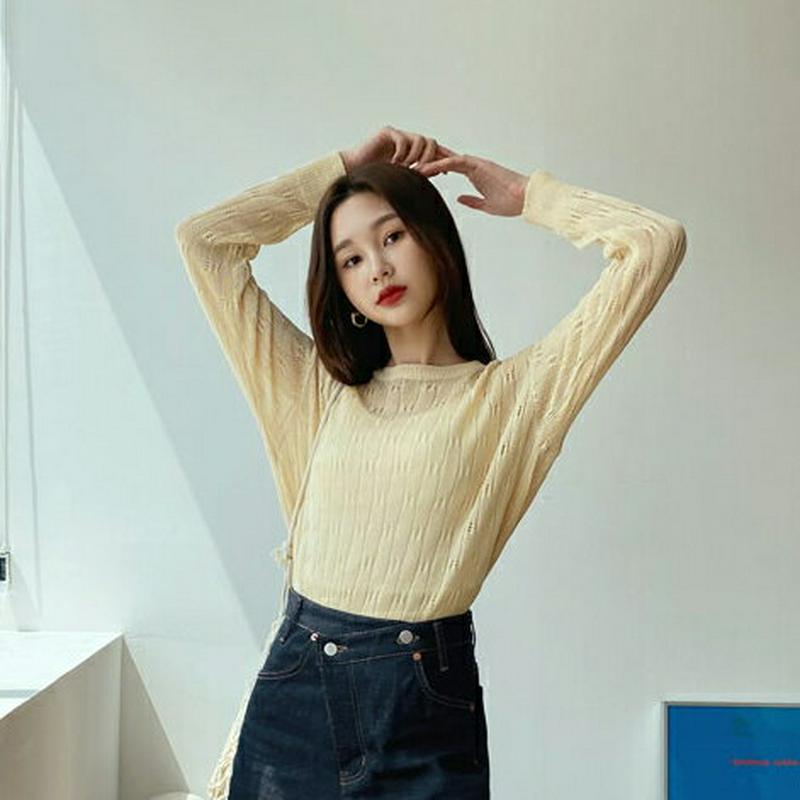 パンチングシアーニット・全4色・t55406 レディース 【tops】【トップス ニット ニットトップス　長袖 シアー 透け感 
