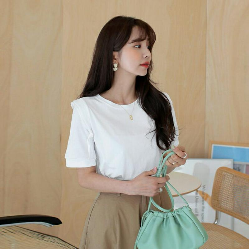 スリーブディテールTシャツ・全3色・t55410 レディース 【tops】【トップス Tシャツ 半袖 ハーフスリーブ 単色 大人