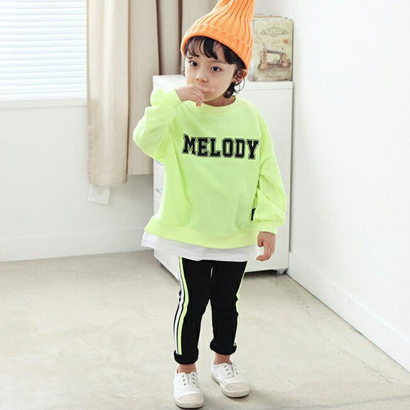 melodyネオン上下SET・p001534 キッズ【3~8才】【set】【セットアップ トップス 長袖 ロゴ パンツ ロングパンツ ズボン 長ズボン ボトムス サイドライン 女の子 男の子 子供 こども 子供服 こども服】【KIDS】