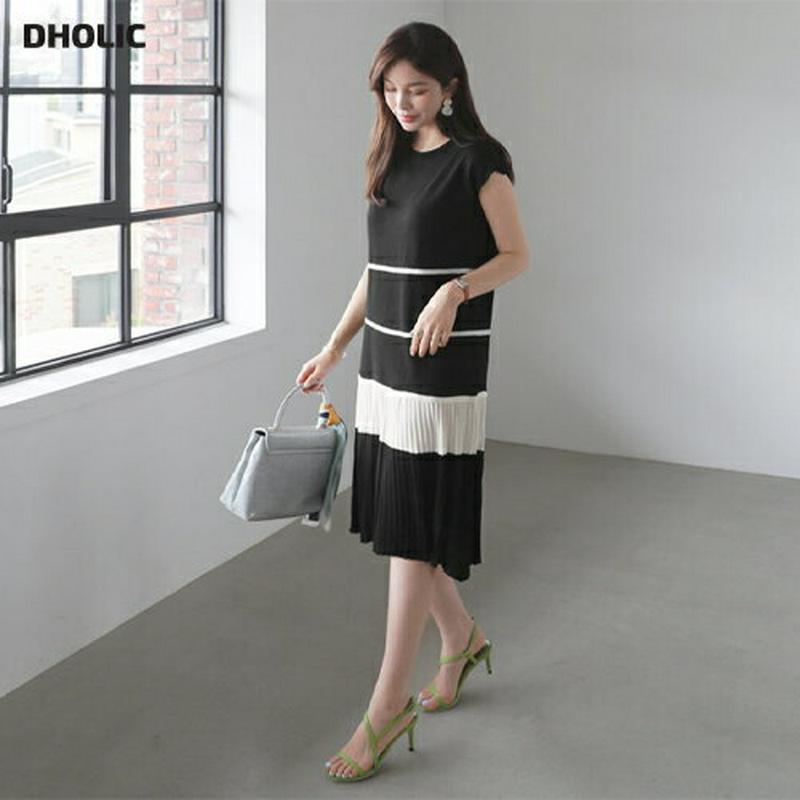 プリーツヘム配色ワンピース・全2色・b61928 レディース【ops】【ワンピース ミディ丈 ミディワンピース スリーブレス ノ