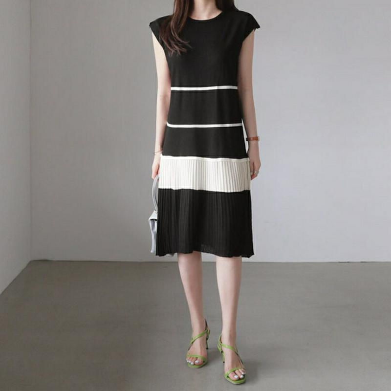 プリーツヘム配色ワンピース・全2色・b61928 レディース【ops】【ワンピース ミディ丈 ミディワンピース スリーブレス ノ