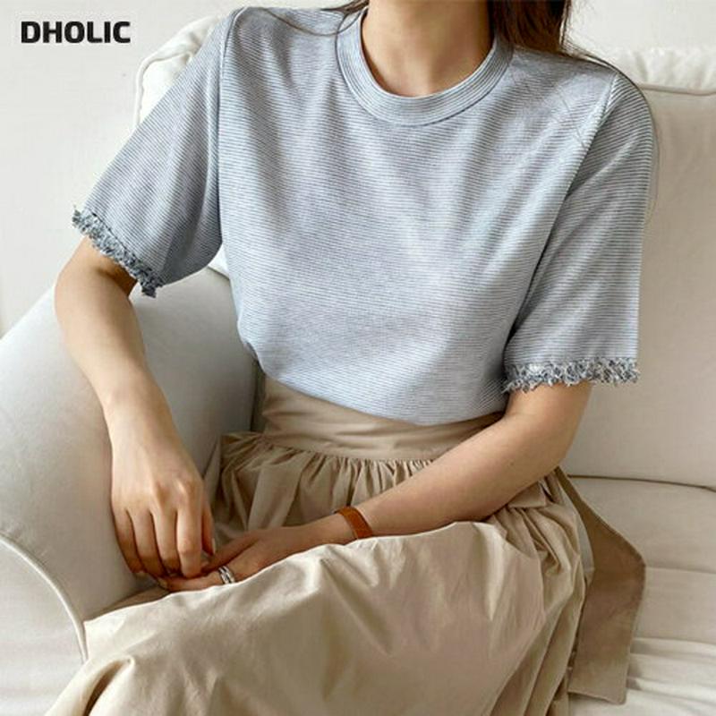 ツイードヘムボーダーTシャツ・全2色・t61918 レディース【tops】【トップス Tシャツ 半袖 ハーフスリーブ ボーダー 