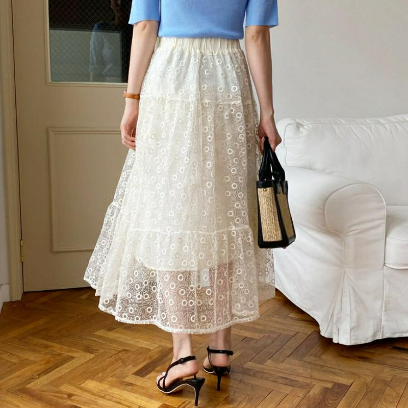 レースフレアスカート・全2色・b61964 レディース【sk】【スカート ロング ロングスカート 総レース レース フレア フレ