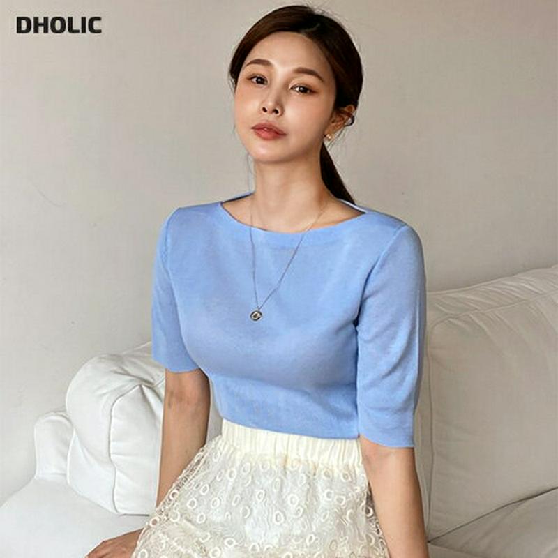 半袖ボートネックニット・全8色・b61915 レディース【tops】【トップス Tシャツ 半袖 ハーフスリーブ ボートネック 単