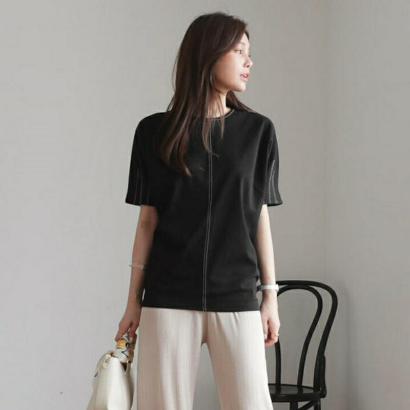 ステッチTシャツ・全4色・b61925 レディース【tops】【トップス Tシャツ 半袖 ハーフスリーブ ステッチ シンプル カ