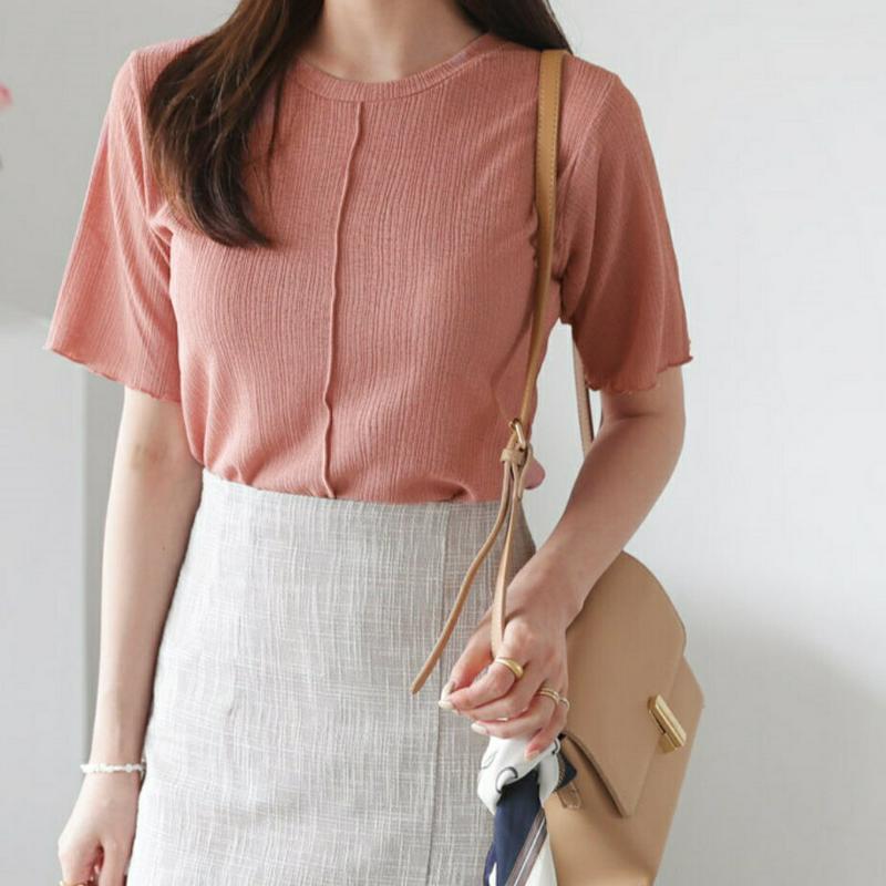 ラウンドネックウェーブTシャツ・全5色・b61922 レディース【tops】【トップス Tシャツ 半袖 ハーフスリーブ ウェーブ