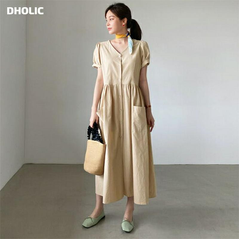 ボタンギャザーワンピース・全3色・t61930 レディース【ops】【ワンピース ロング ロングワンピース 半袖 ハーフスリーブ