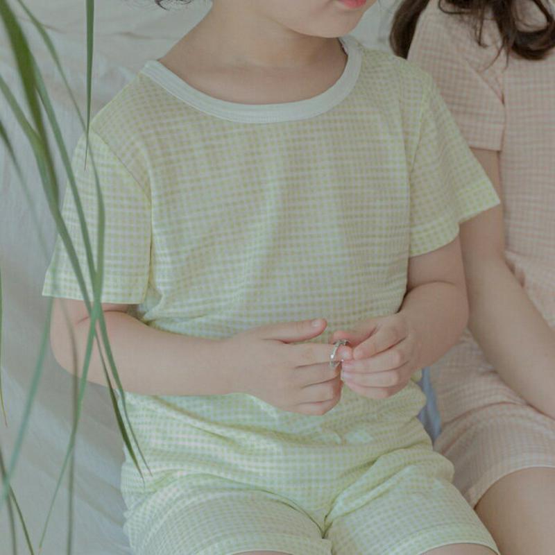 クールタッチチェックパジャマSET(グリーン)・p001416 キッズ【3~8才】【uw】【パジャマ　部屋着 ルームウェア 半袖